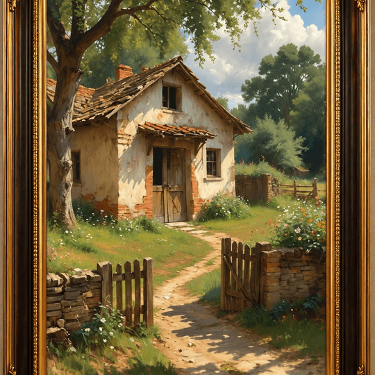 Ressam Ela – Nostaljik Köy Evi ve Bahçe Manzarası El Yapımı Yağlı Boya Tablo TAMAMEN YAGLI BOYA İMZALI TABLO - 2