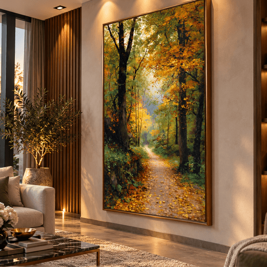 Ressam Ela – Sonbahar Ormanı ve Işıklı Patika El Yapımı Yağlı Boya Tablo TAMAMEN YAGLI BOYA İMZALI TABLO