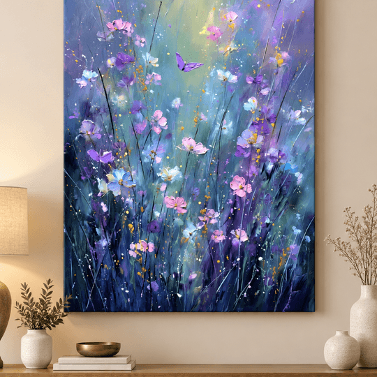 Pastel Çiçekler ve Kelebekler El Yapımı Yağlı Boya Tablo – Ressam Ela TAMAMEN YAGLI BOYA İMZALI TABLO