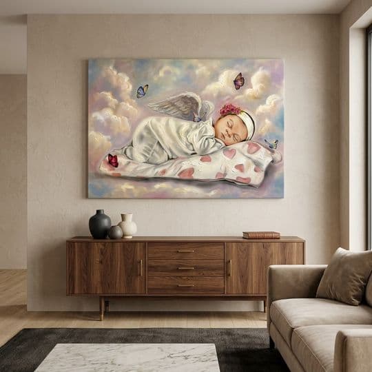 Kelebekler Arasında Uyuyan Melek Bebek Tablosu