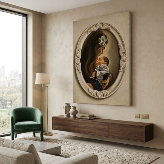 Oval Niş İçinde Anne ve Çocuk Portresi Tablosu