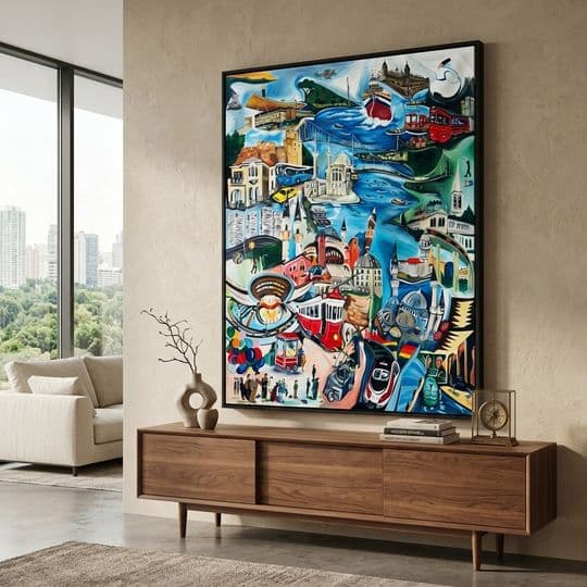 Renkli Modern İstanbul İkonları Kolaj Tablosu